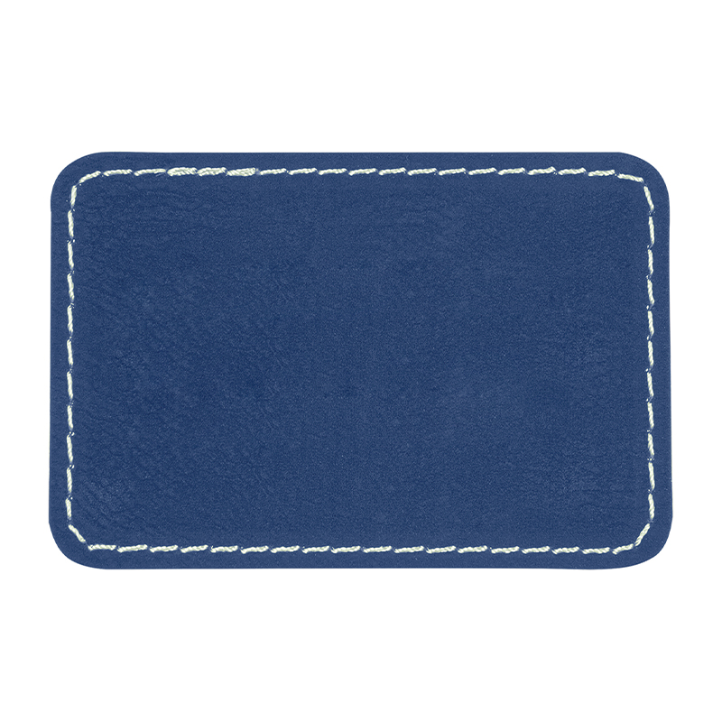 Prostokątne naszywki ze sztucznej skóry o wymiarach 3 1/2' x 2 1/2'.