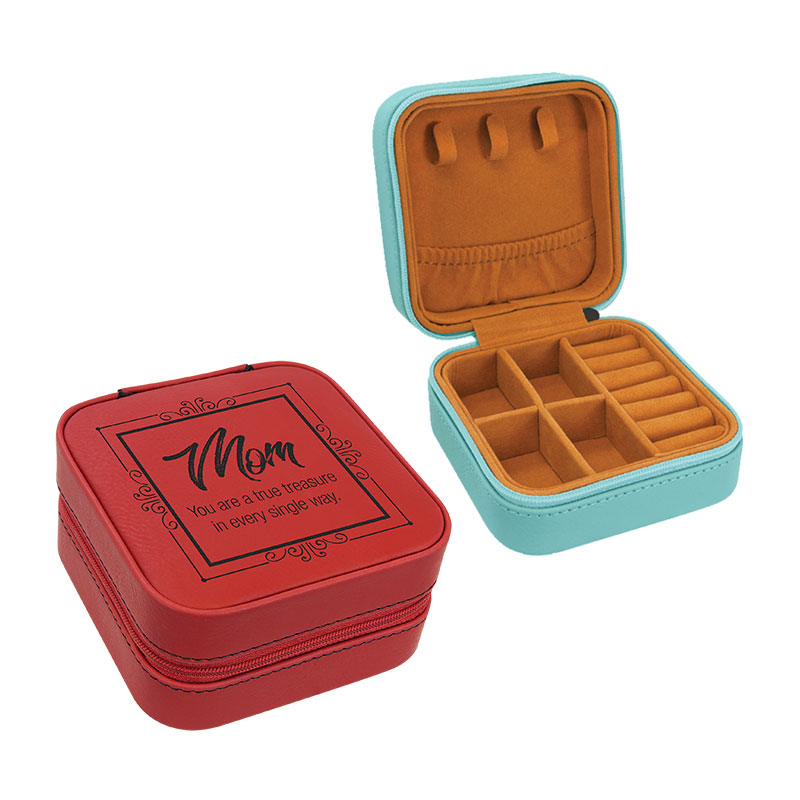 Pudełko podróżne na biżuterię ze sztucznej skóry 4 × 4 z czarną podszewką